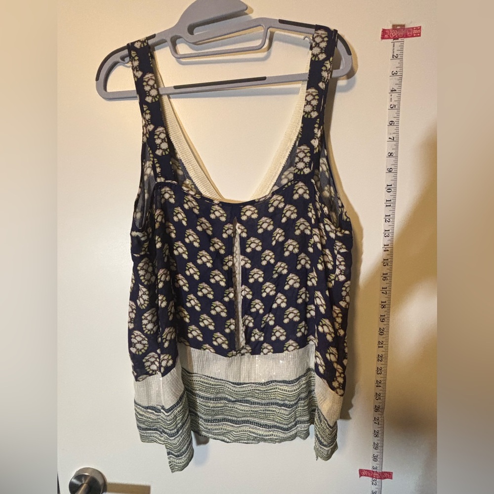 Zara Collection cotton Navy and Cream Patterned Women's sequin tank top Large - Picture 5 of 8